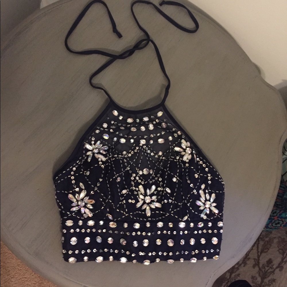 ❤️ Two (2) piece Crystal Navy Halter and long skirt Formal Gown 💋 - Picture 3 of 8